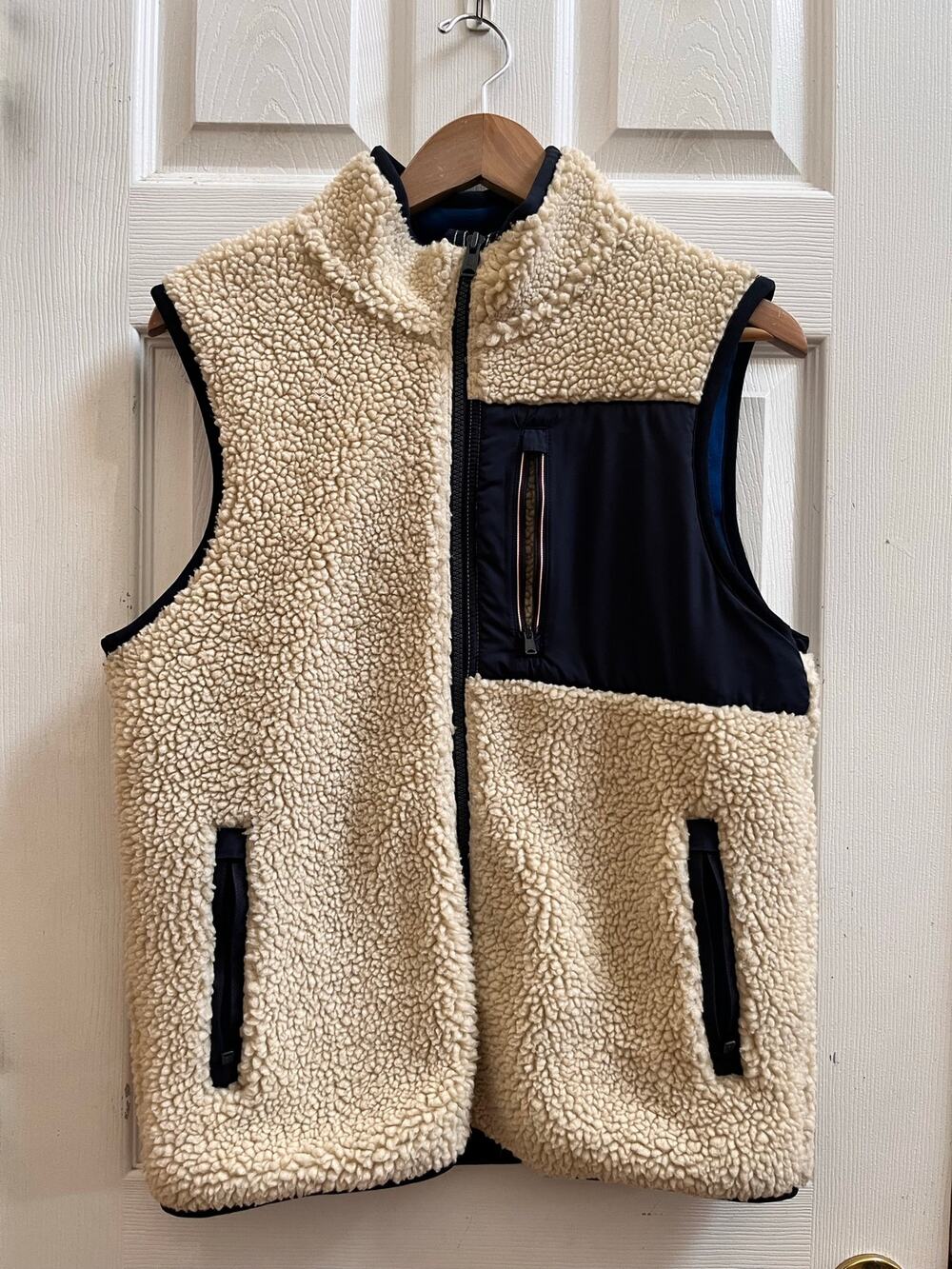 Tommy Hilfiger Sherpa Fleece Pocket Full Zip Vest Small Gorpcore Cabin Cozy